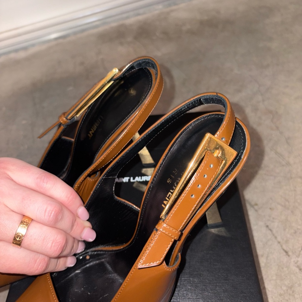 Saint Laurent Tan Stiletto Slingback Heels - Picture 6 of 8